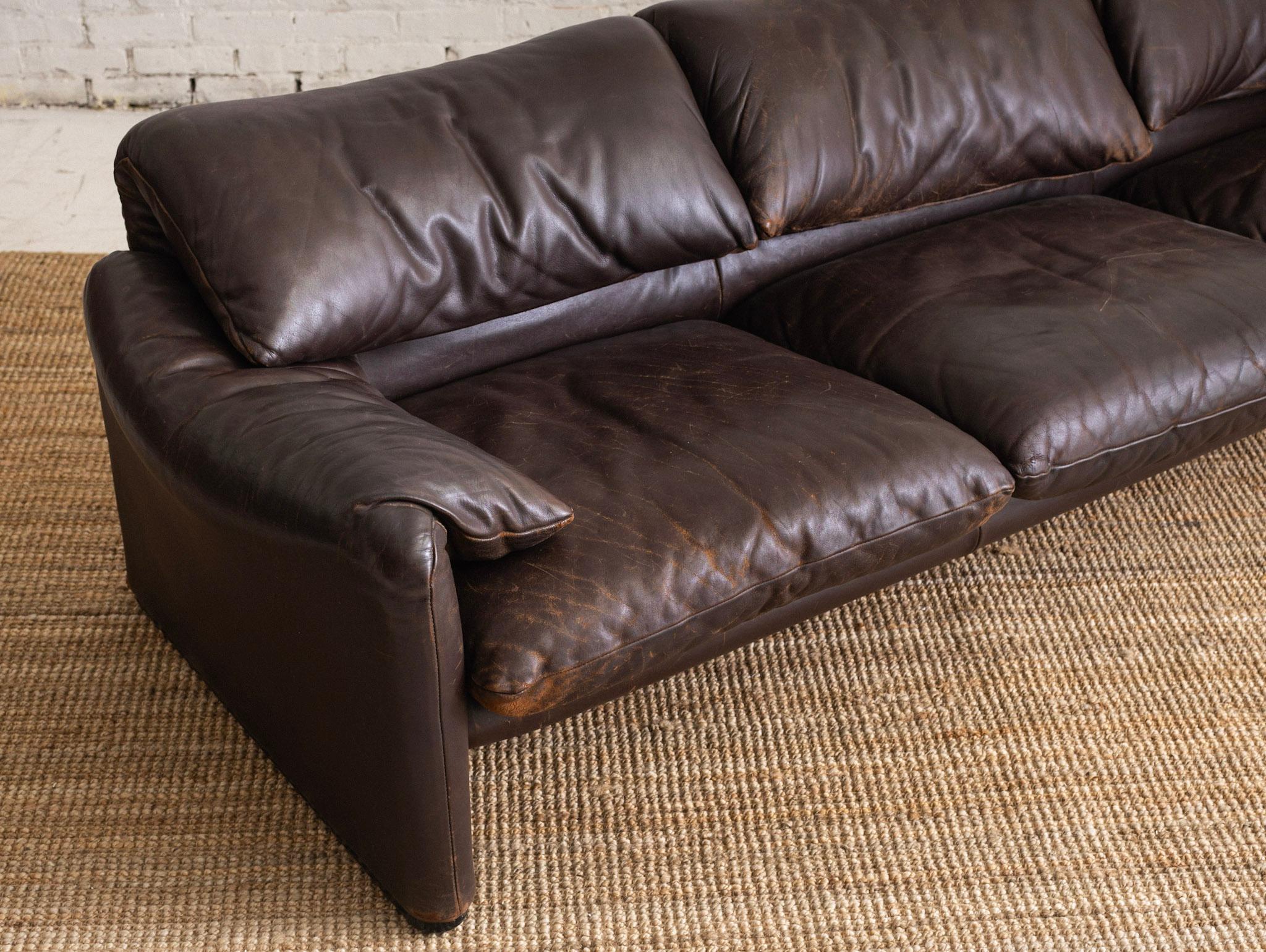 Maralunga 3 Seat Sofa by Vico Magistretti for Cassina in Chocolate Brown Leather 1