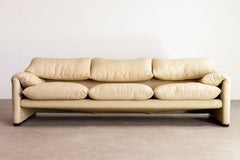 Maralunga 3-Sitzer-Sofa von Vico Magistretti aus beigem Leinen, Cassina, Italien, 1970er Jahre