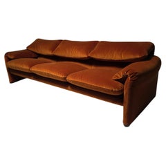 Maralunga 3-seater in burnt orange velvet by Vico Magistretti for Cassina, 1970s