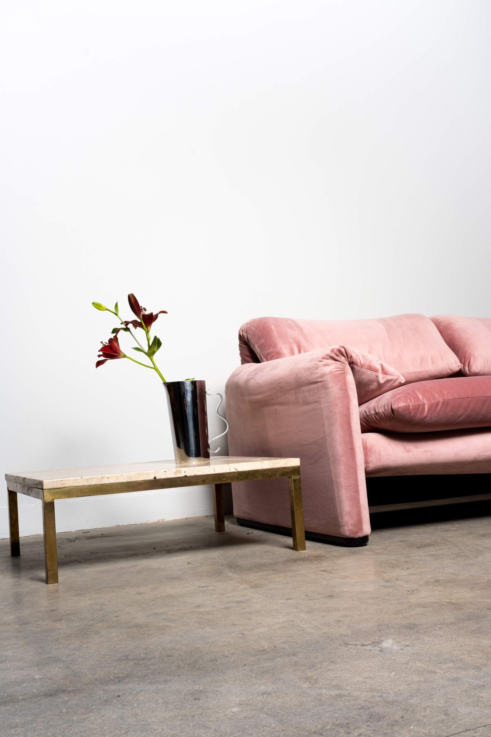 Maralunga 3-Seater Sofa, Newly Reupholstered in Pink Velvet 3