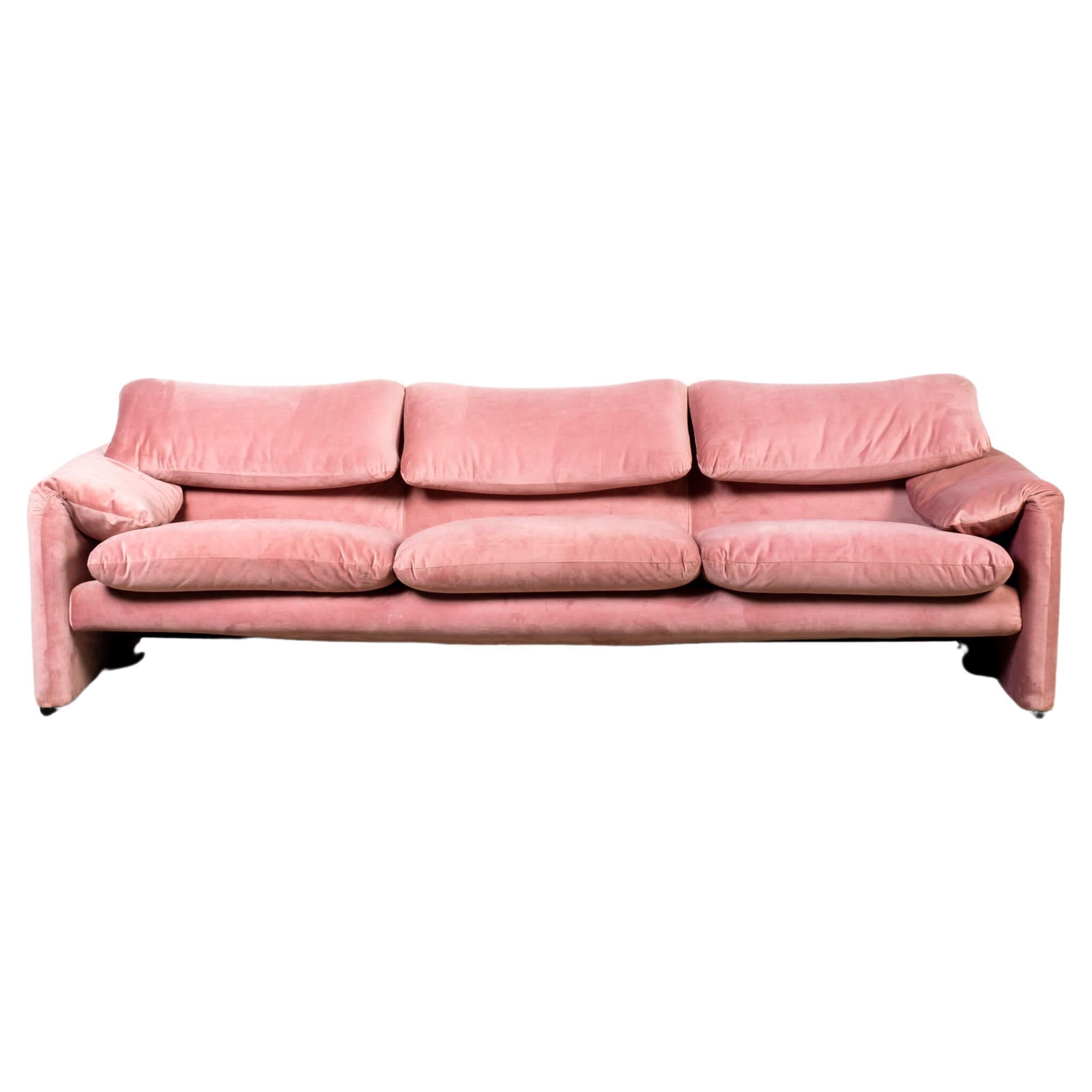 Maralunga 3-Seater Sofa, Newly Reupholstered in Pink Velvet