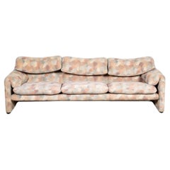 Vintage Maralunga 3-Seater Sofa, Original Fabric 1970s Vico Magistretti for Cassina