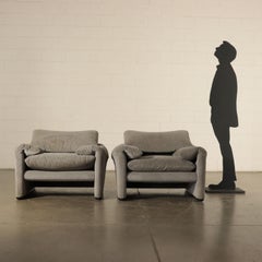 Maralunga Armachairs, Foam and Fabric, 1980s Vico Magistretti, Cassina