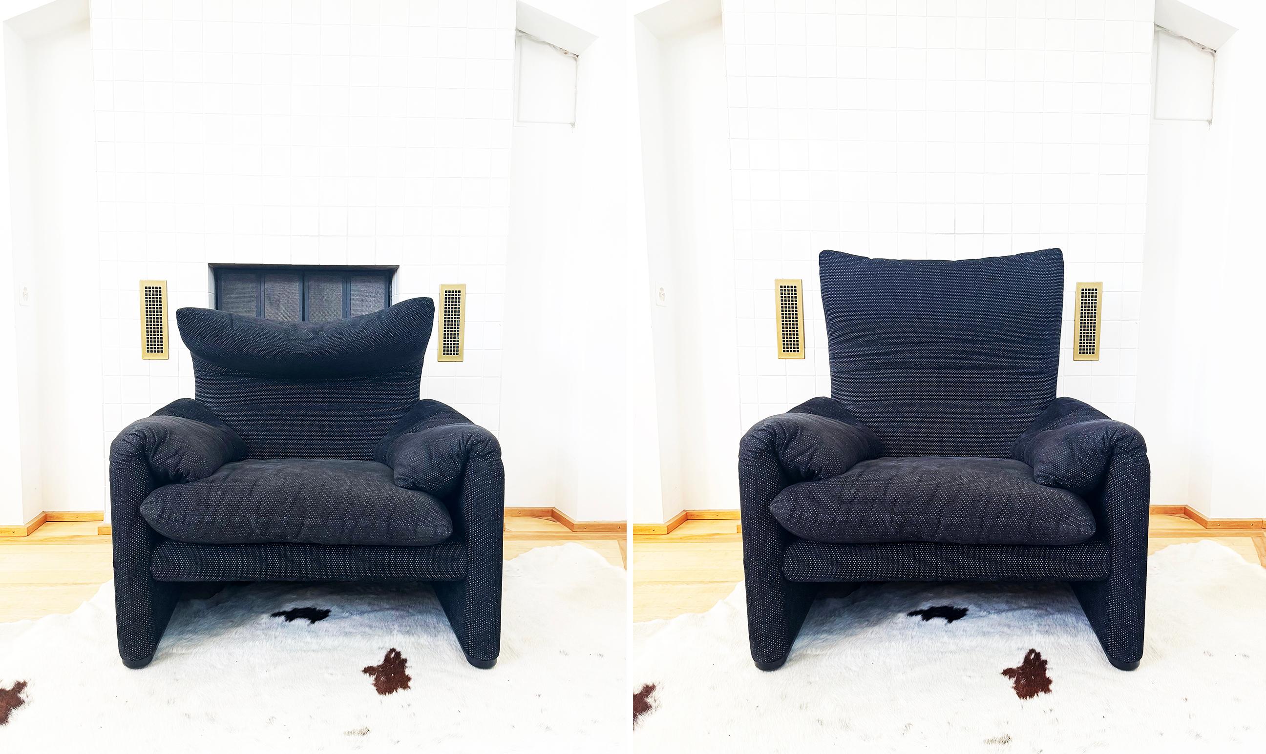 Maralunga Armchair and Ottoman by Vico Magistretti for Cassina Matte Black For Sale 2