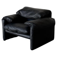 Maralunga armchair by Cassina, reupholstered in black leather