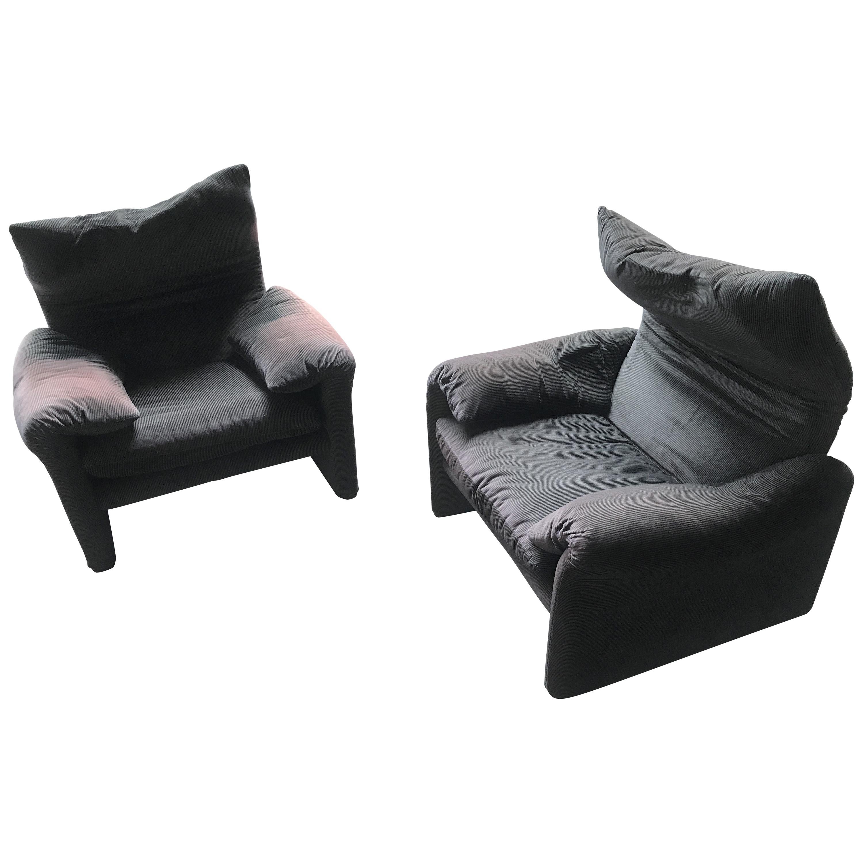 Maralunga Armchairs by Vico Magistretti for Cassina, 1973, Set of Two