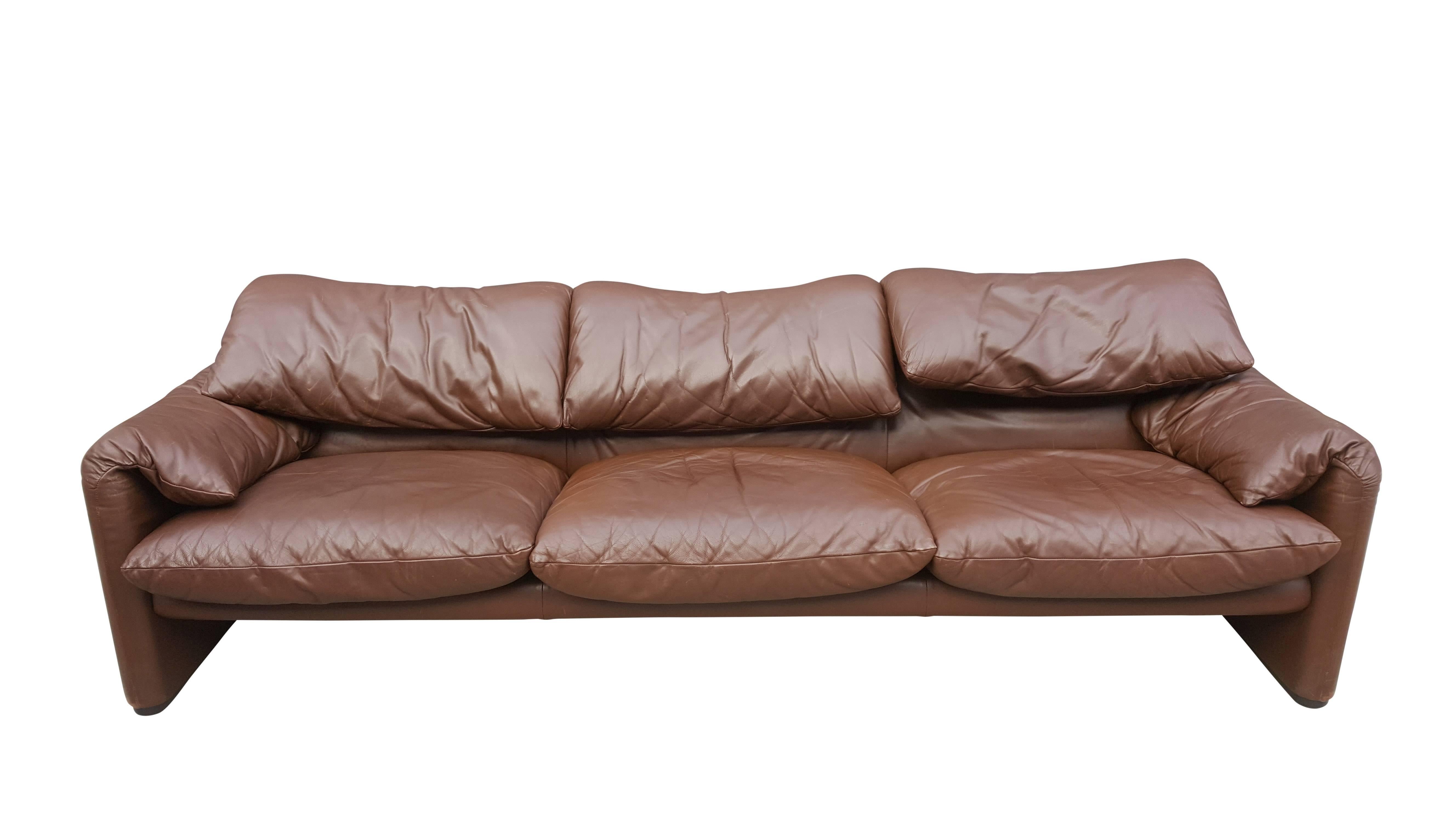 Mid-Century Modern Maralunga Brown Chocolate Sofa Set by Vico Magistretti for Cassina For Sale