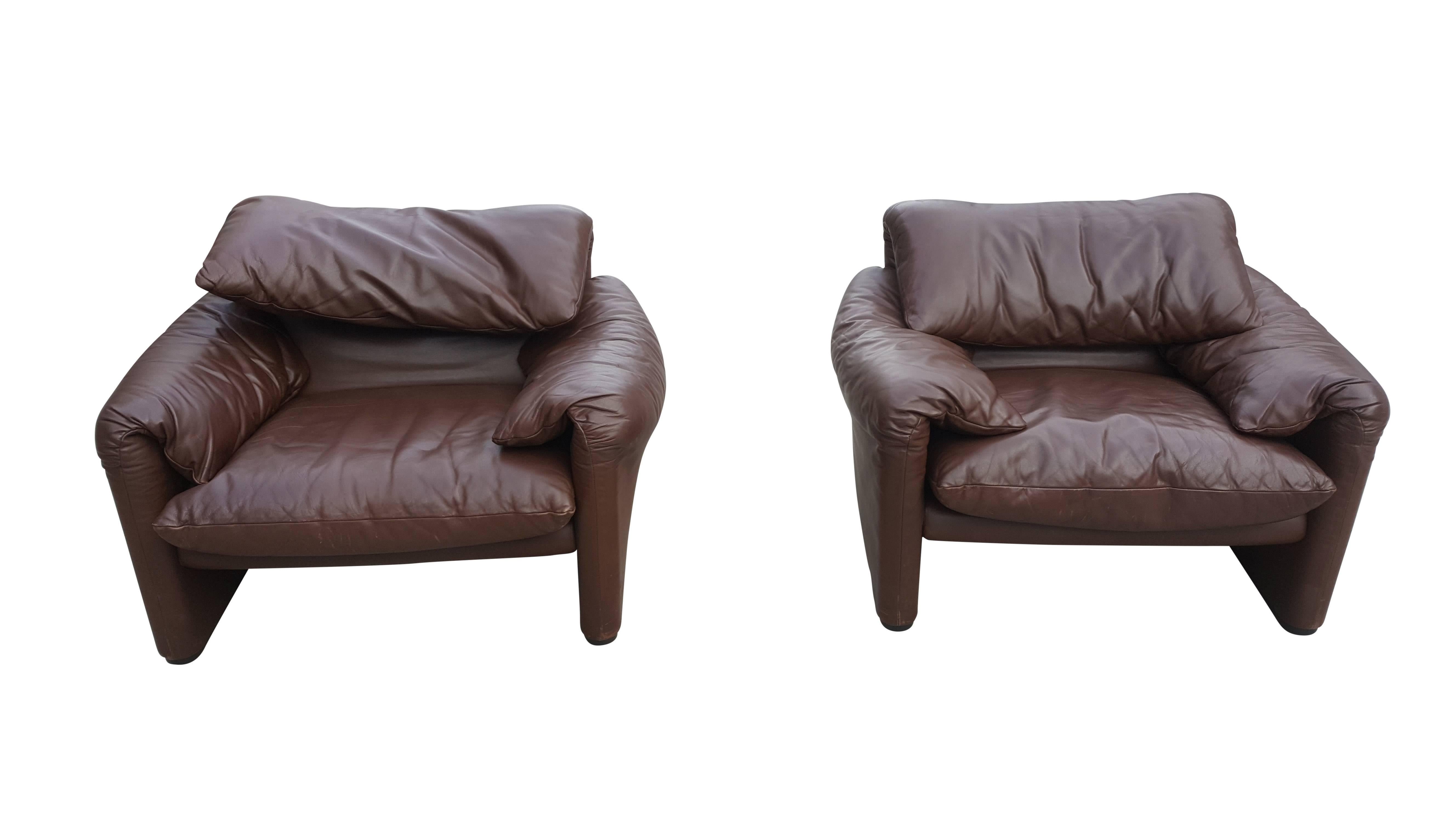 Maralunga Brown Chocolate Sofa Set by Vico Magistretti for Cassina In Good Condition For Sale In De Klinge, BE