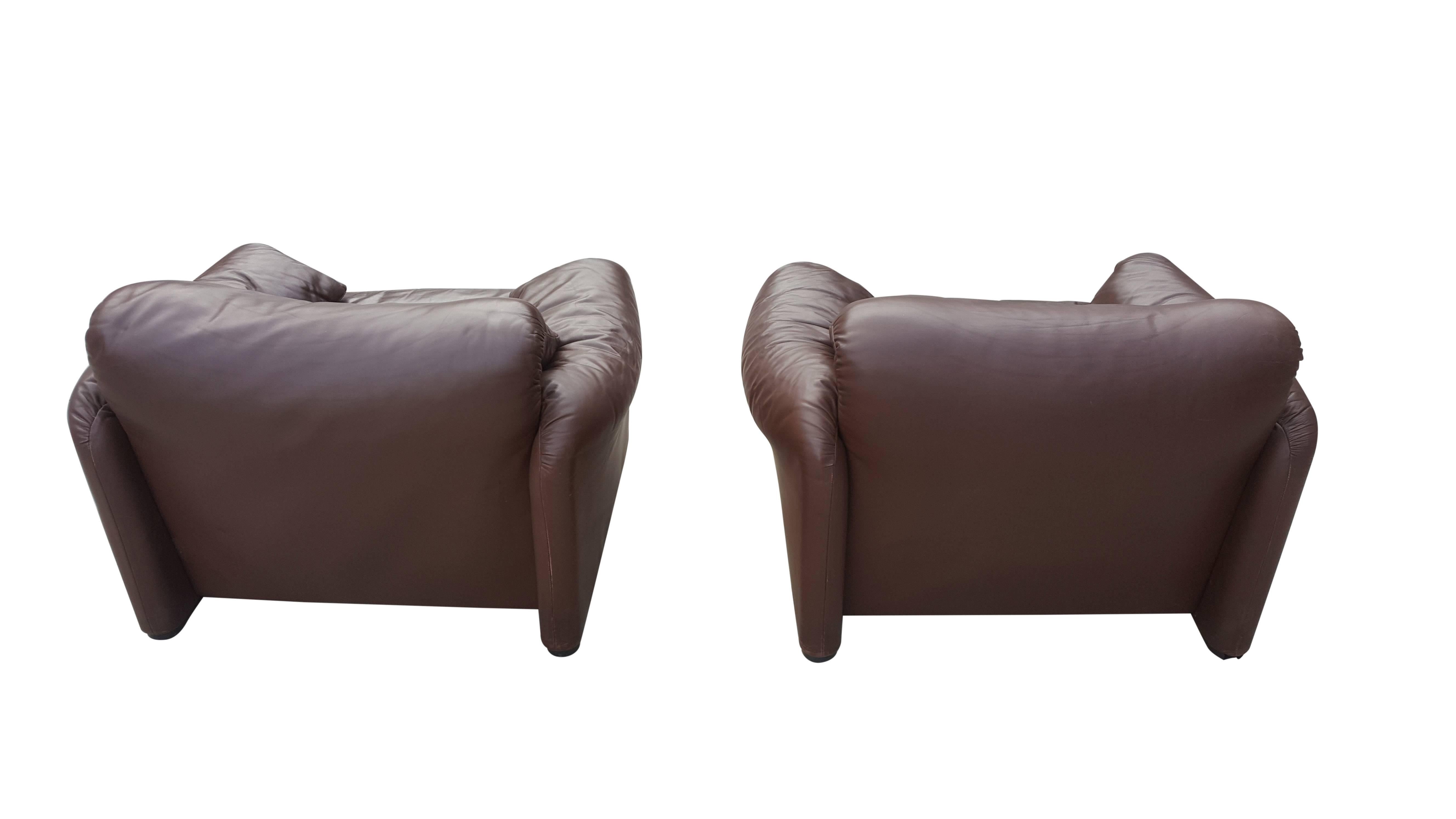 Leather Maralunga Brown Chocolate Sofa Set by Vico Magistretti for Cassina For Sale