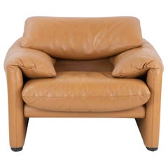 Maralunga Cognac Leather Armchair by Vico Magistretti for Cassina, 1970s