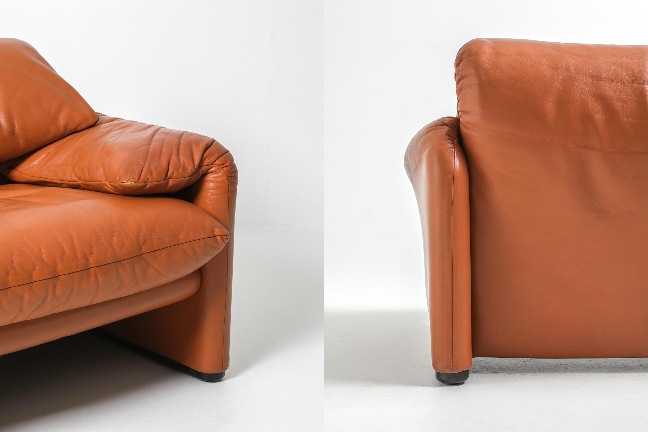 Maralunga Cognac Leather Club Chairs by Vico Magistretti for Cassina, 1974 6