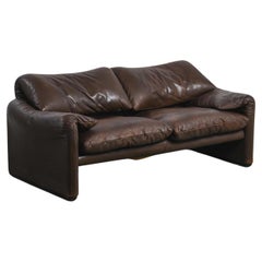 Maralunga Leather Sofa by Vico Magistretti, Cassina circa 1973
