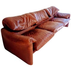 Maralunga Leather Sofa Design Vico Magistretti Production Cassina, Italy