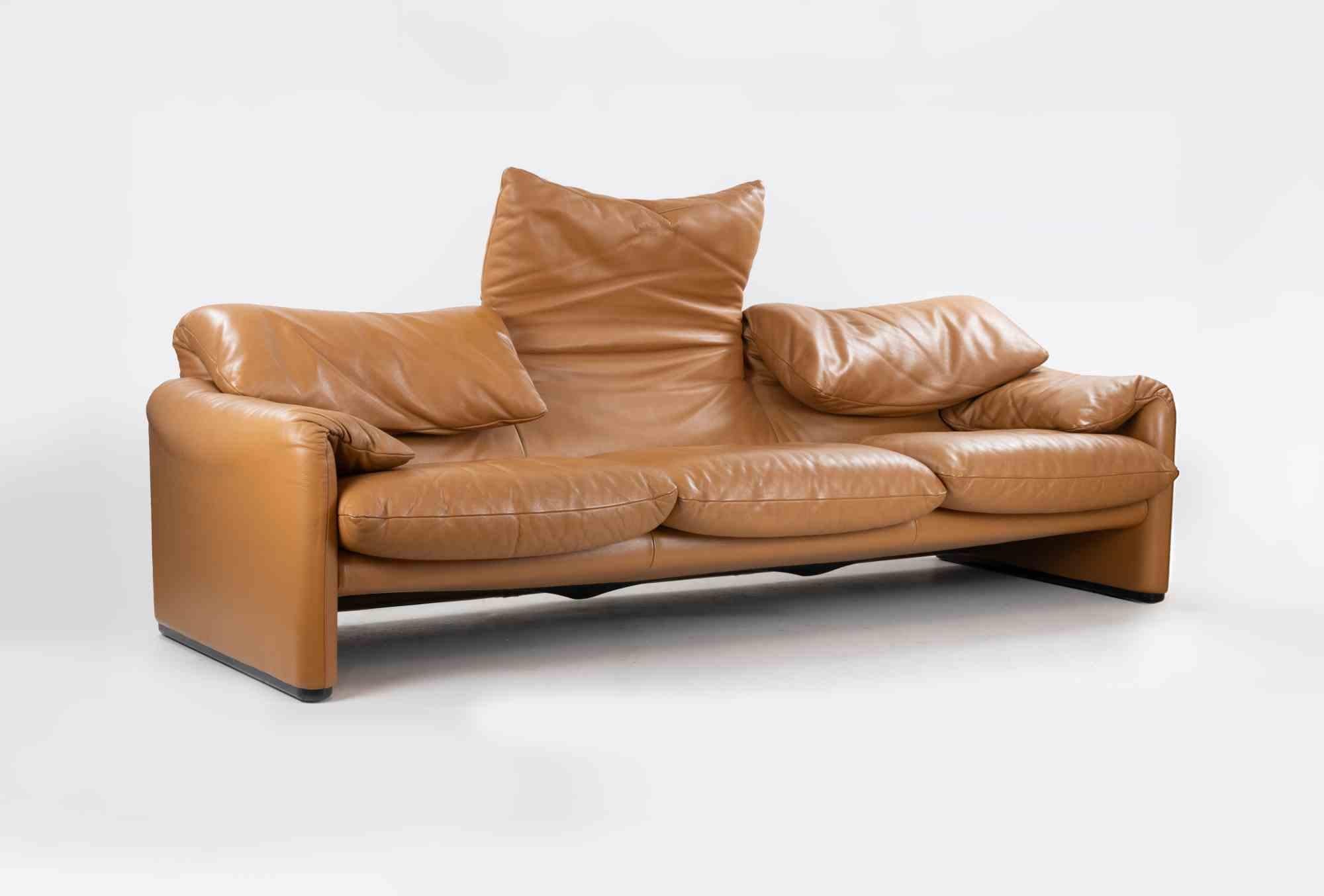 Dreisitziges Maralunga-Sofa aus Leder von Vico Magistretti für Cassina, 1970er Jahre (Italienisch) im Angebot