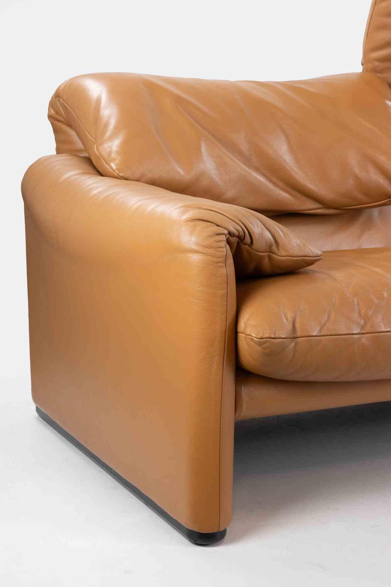 Dreisitziges Maralunga-Sofa aus Leder von Vico Magistretti für Cassina, 1970er Jahre im Zustand „Gut“ im Angebot in Roma, IT