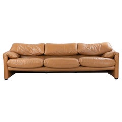Maralunga Leather Three-Seater Sofa by Vico Magistretti for Cassina, 1970s