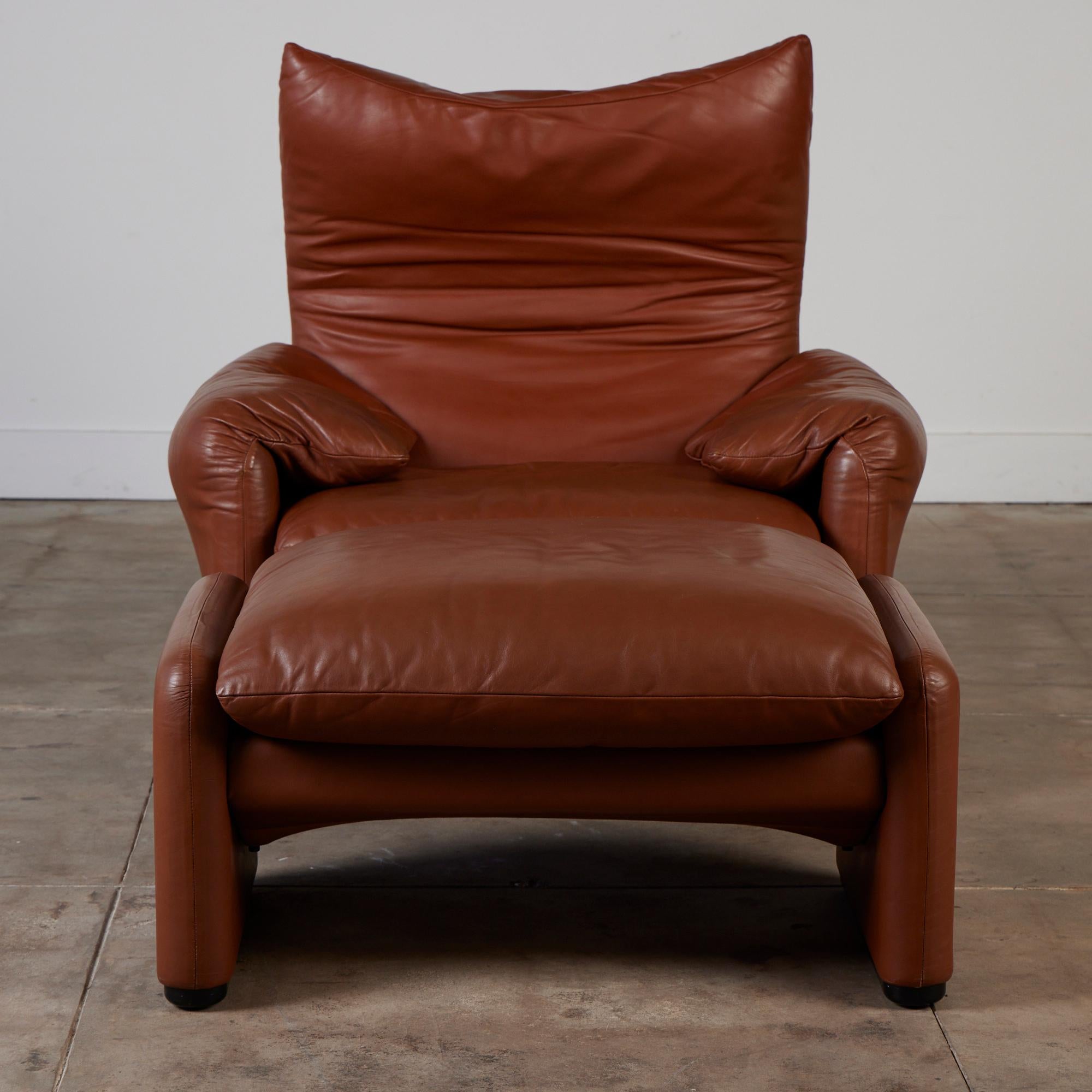 Leather Maralunga Lounge Chair and Ottoman by Vico Magistretti for Cassina