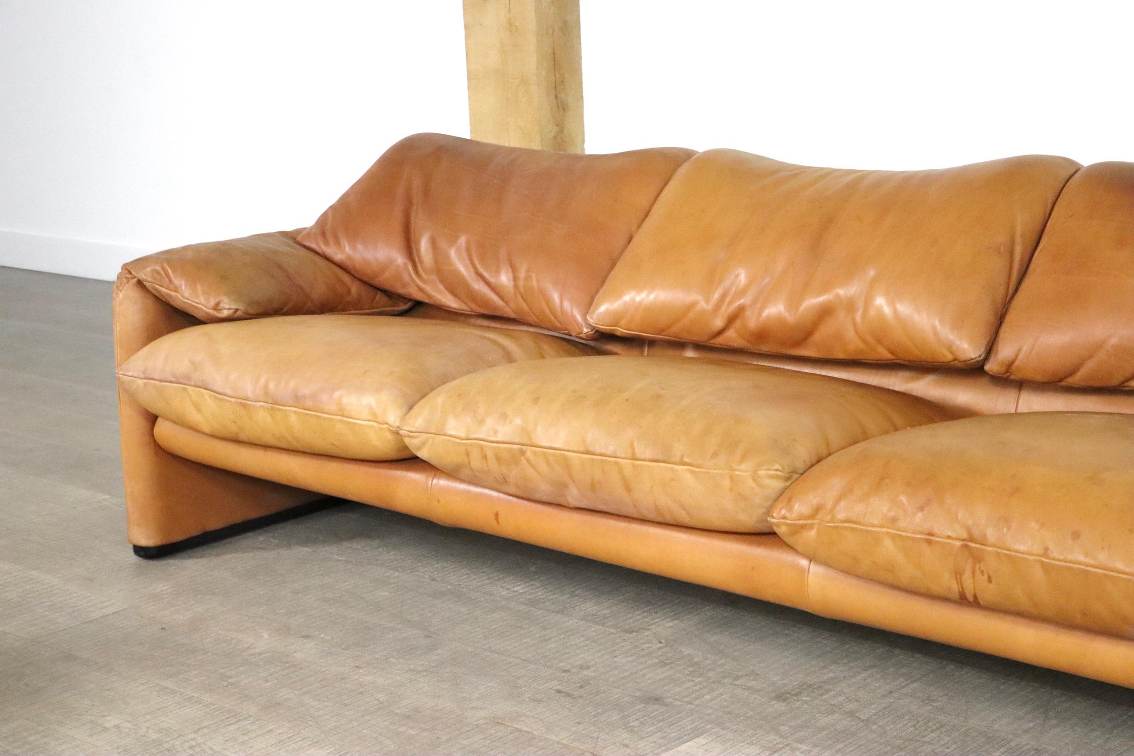 Maralunga Set in Cognac Leather by Vico Magistretti for Cassina, 1970s 7