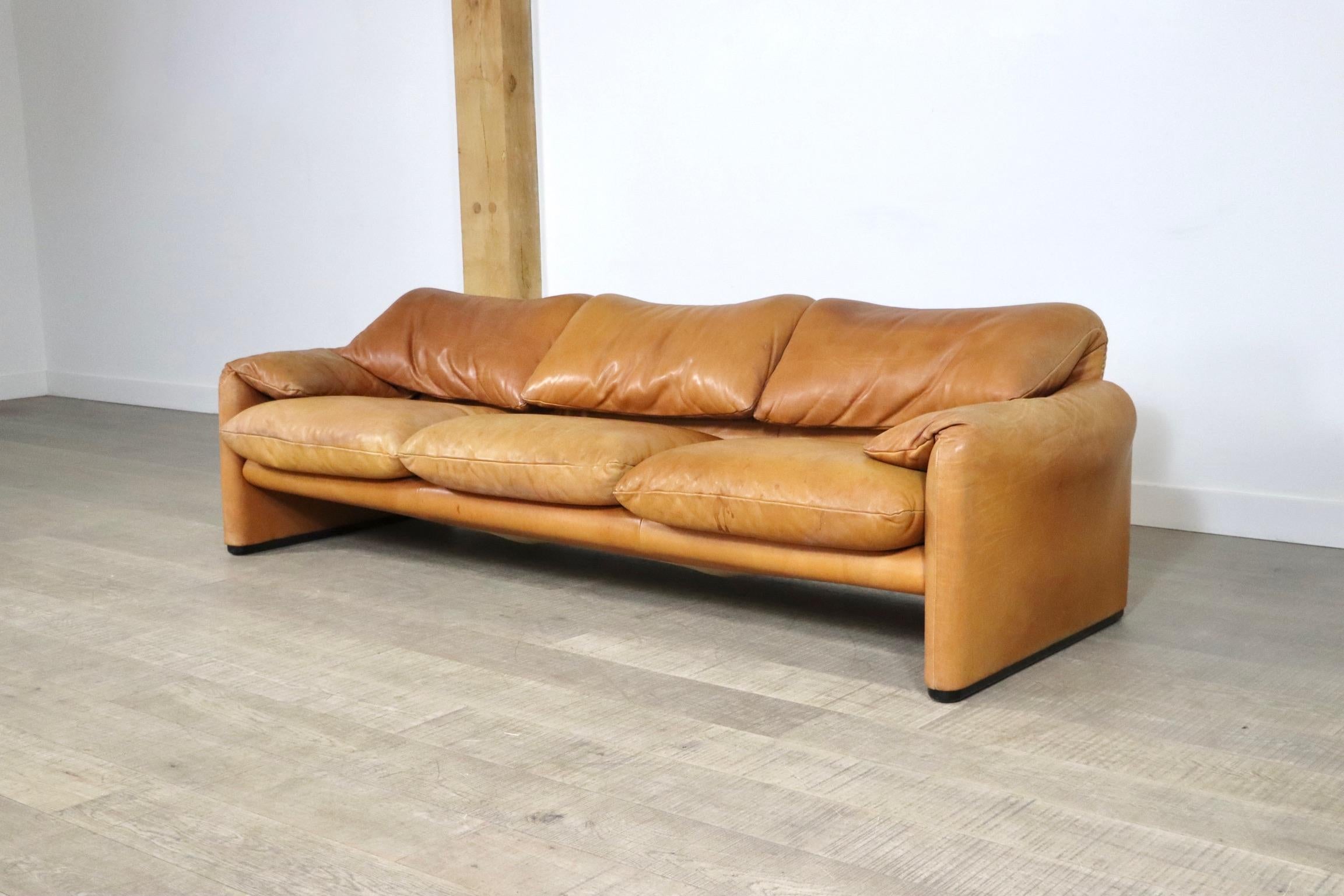 Maralunga Set in Cognac Leather by Vico Magistretti for Cassina, 1970s 8