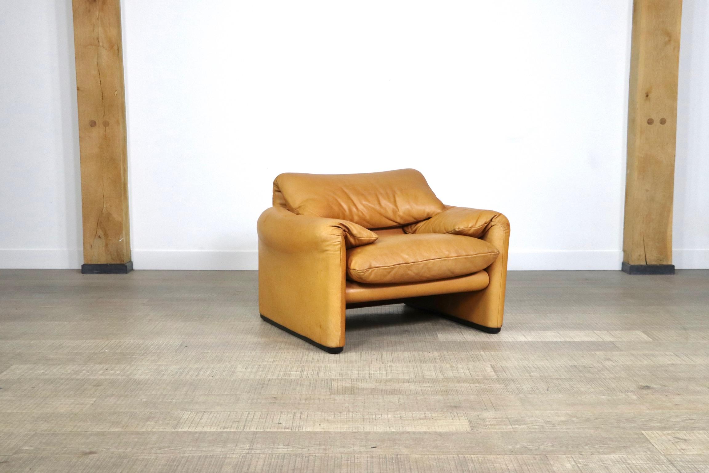 Maralunga Set in Cognac Leather by Vico Magistretti for Cassina, 1970s 11