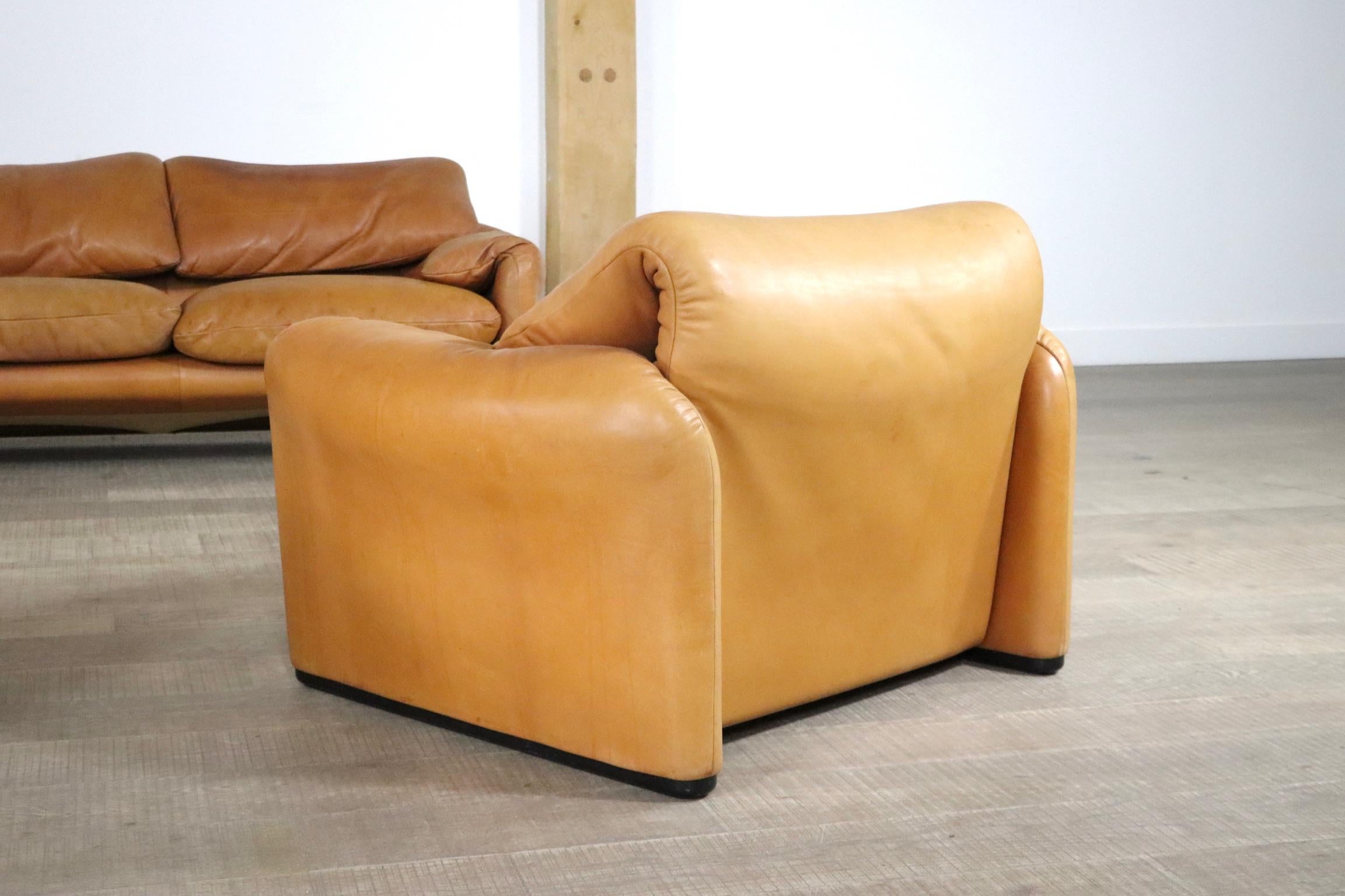 Maralunga Set in Cognac Leather by Vico Magistretti for Cassina, 1970s 1