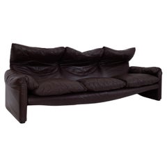 Maralunga Sofa by Vico Magistretti for Cassina, Dark Brown Leather