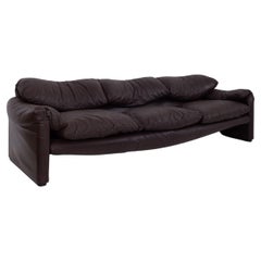 Maralunga Sofa by Vico Magistretti for Cassina, Dark Brown Leather