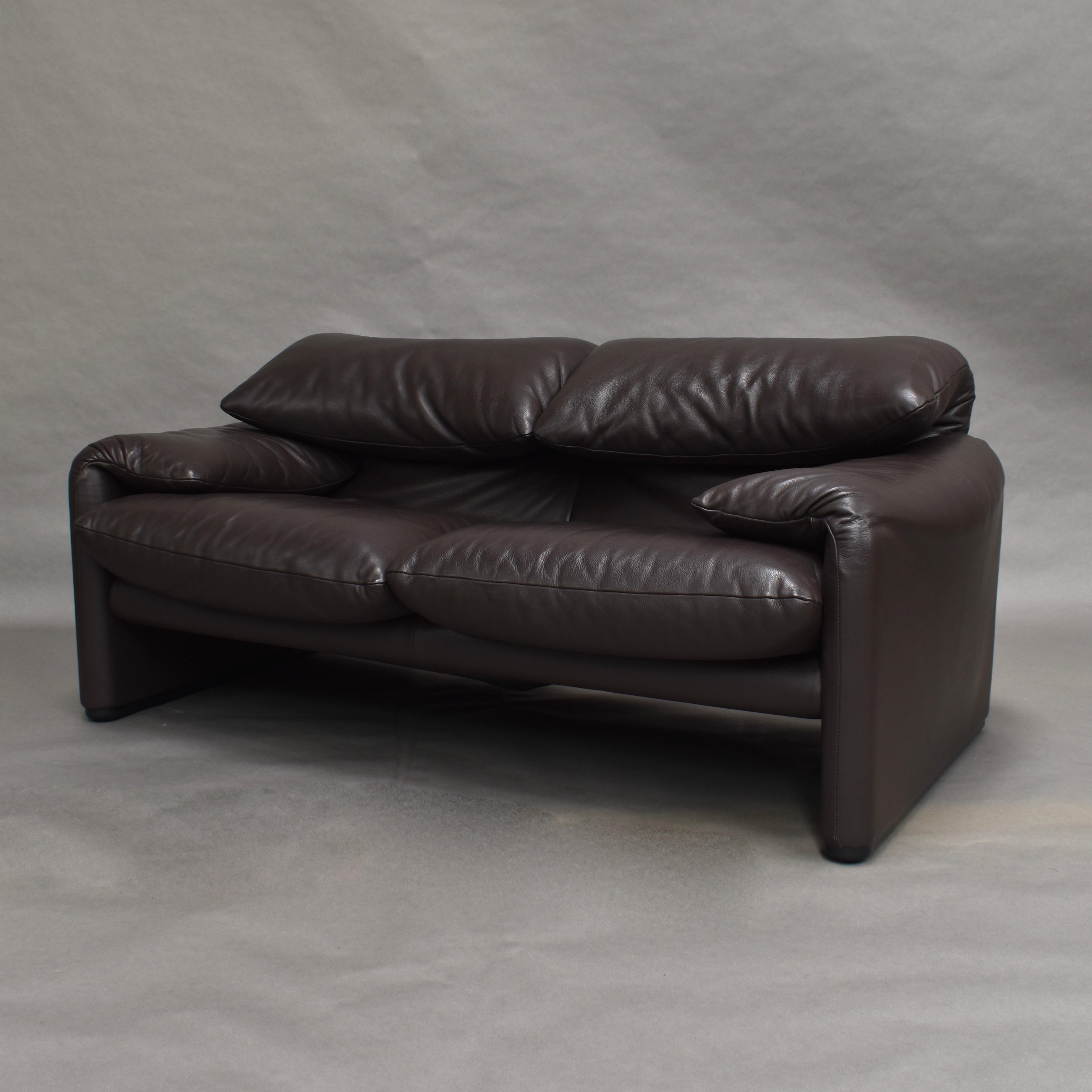 Late 20th Century Maralunga Sofa in Brown Leather by Vico Magistratti for Cassina, Italy, 1973