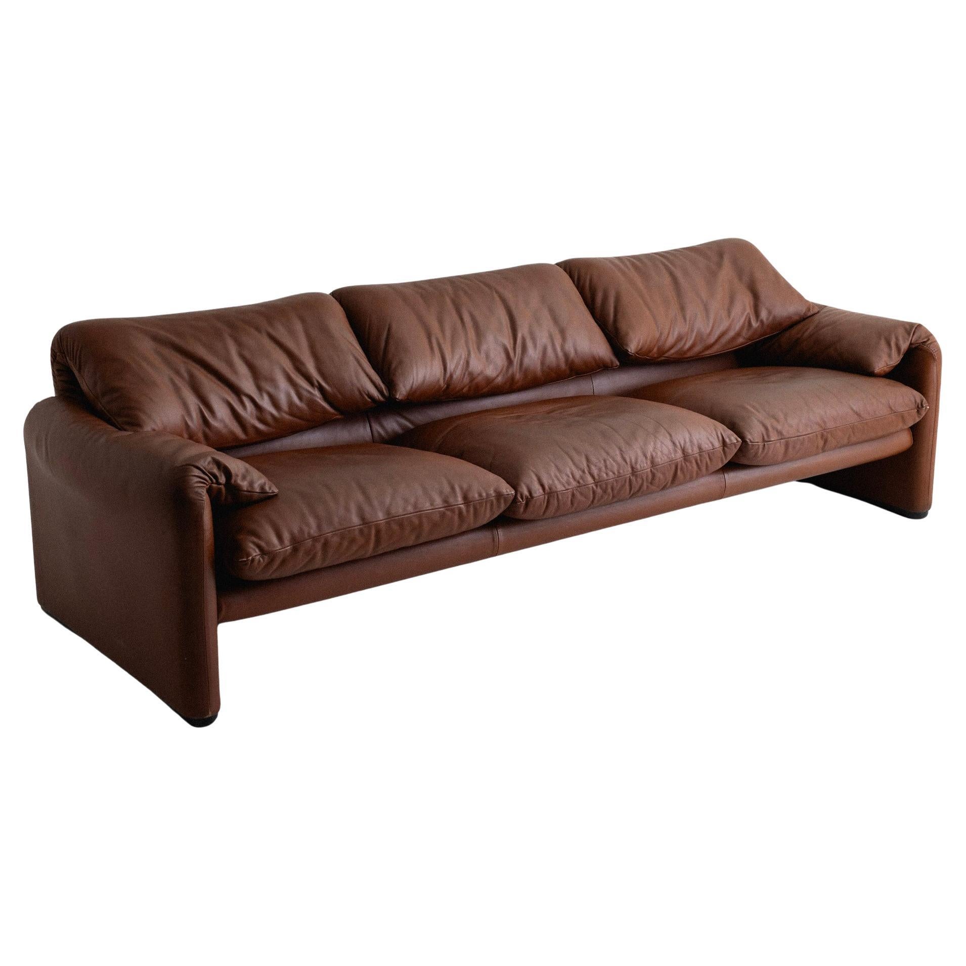 Maralunga Sofa in Leather by Vico Magistretti for Cassina