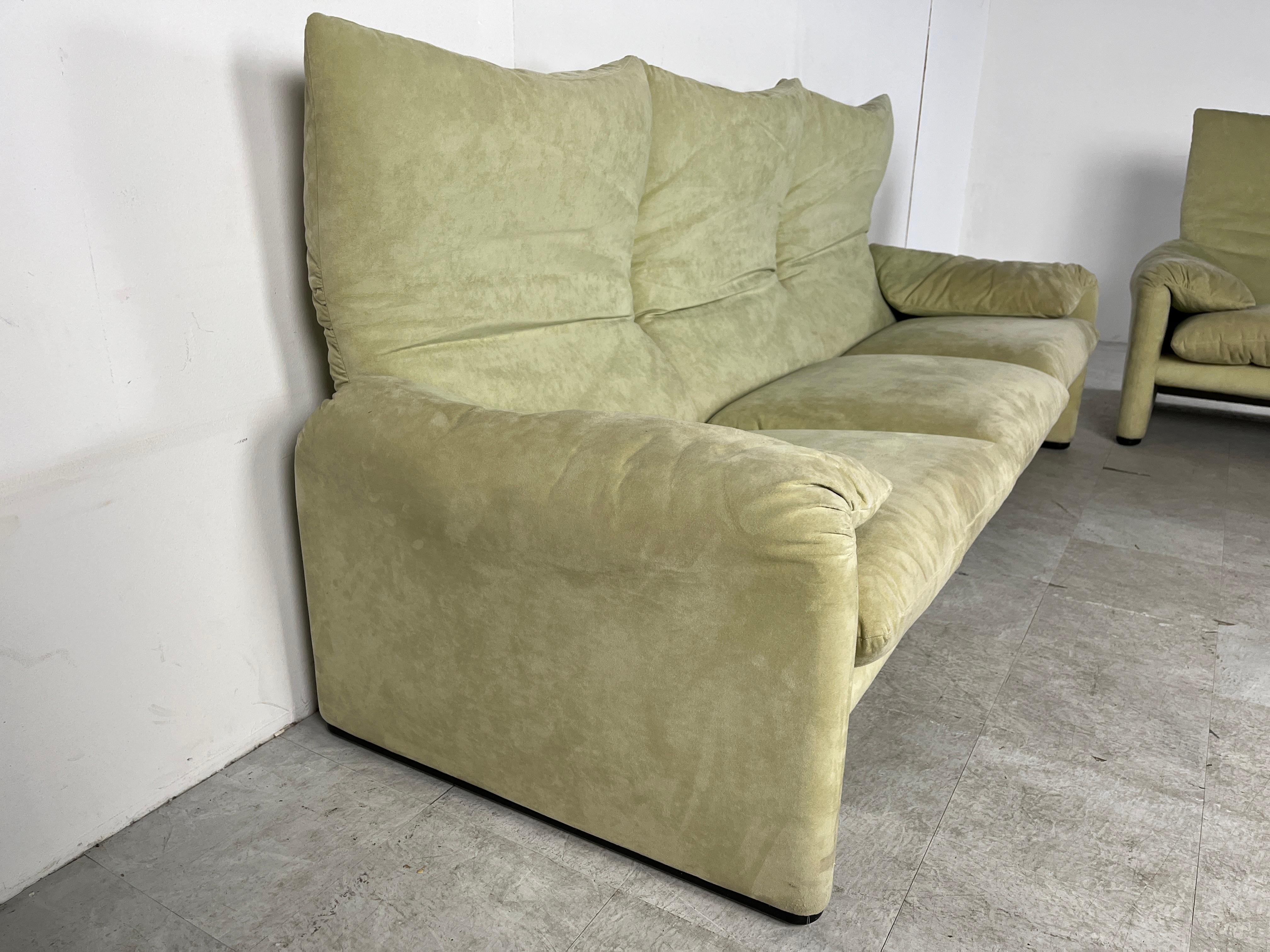 Suede Maralunga sofa set by Vico Magistretti for Cassina