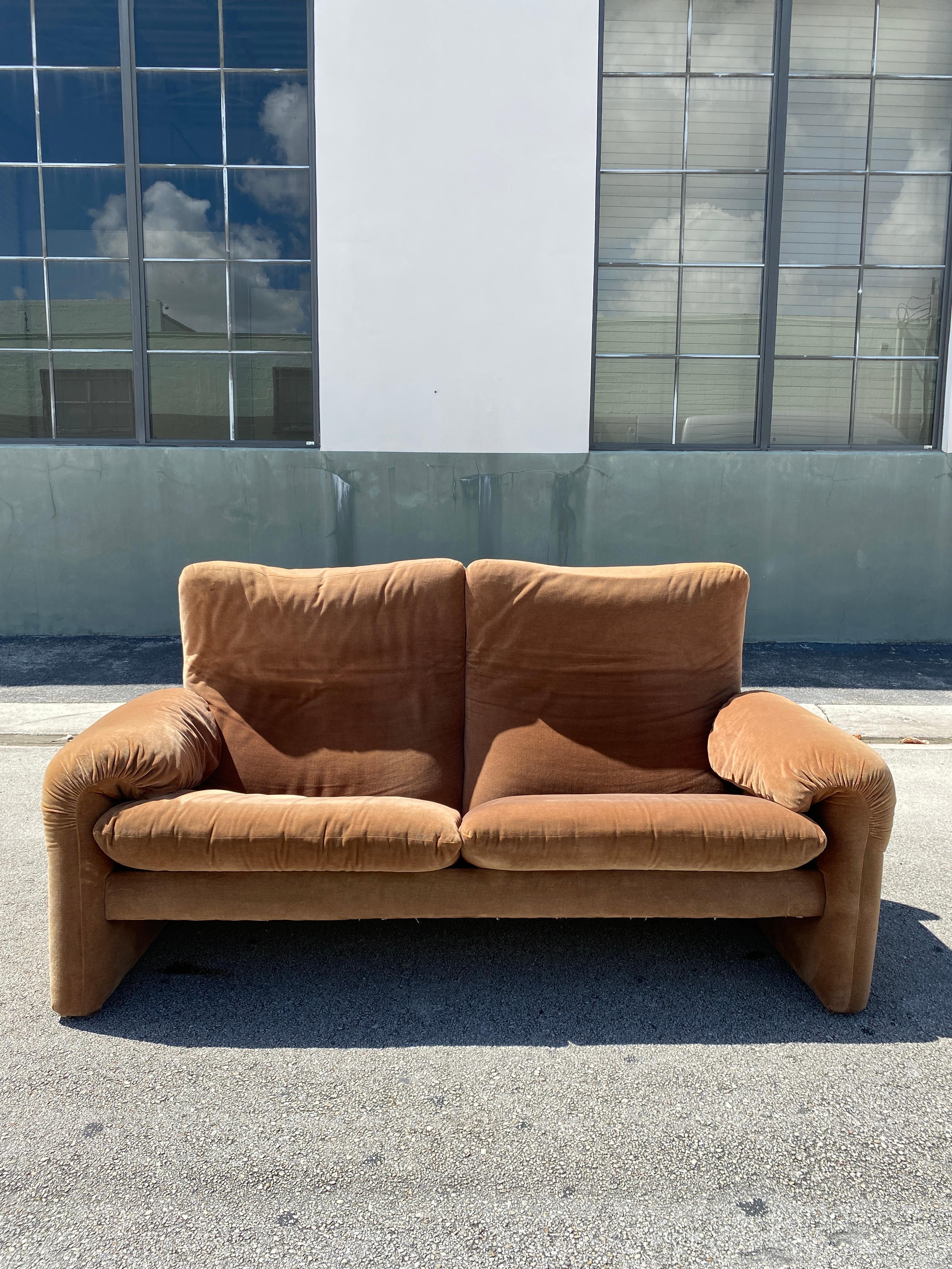 Post-Modern Maralunga Style Sofa in Soft Cotton Velvet, set of 2