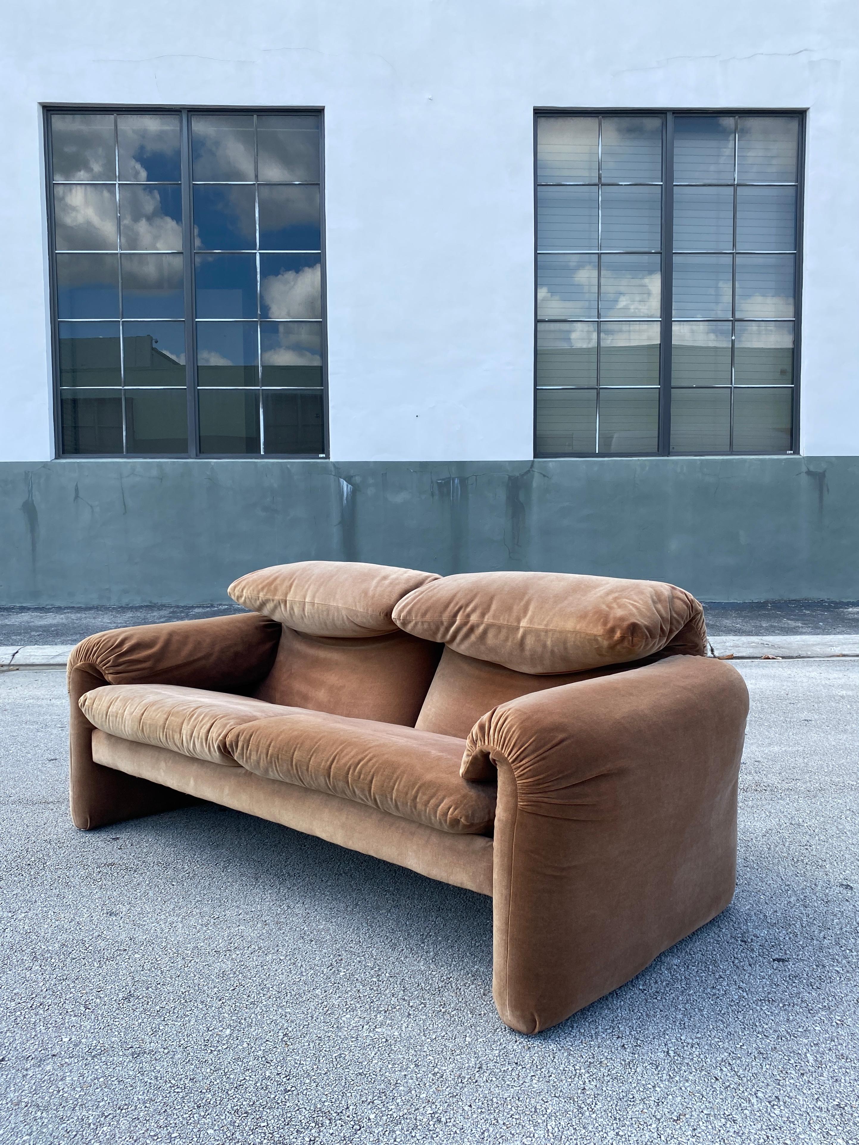 Late 20th Century Maralunga Style Sofa in Soft Cotton Velvet, set of 2