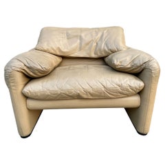 Maralunga Tan Leather Lounge Chair by Vico Magistretti for Cassina, Italy