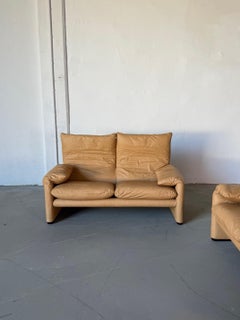Maralunga Two-Seater Sofa by Cassina – Fully Restored, Desert Sand Leather