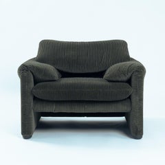 Maralunga Vico Magistretti green striped easy chair for Cassina, Italy, 1970s