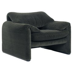 Maralunga Vico Magistretti green striped easy chair for Cassina, Italy, 1970s Maralunga Vico Magistretti green striped easy chair for Cassina, Italy, 1970s