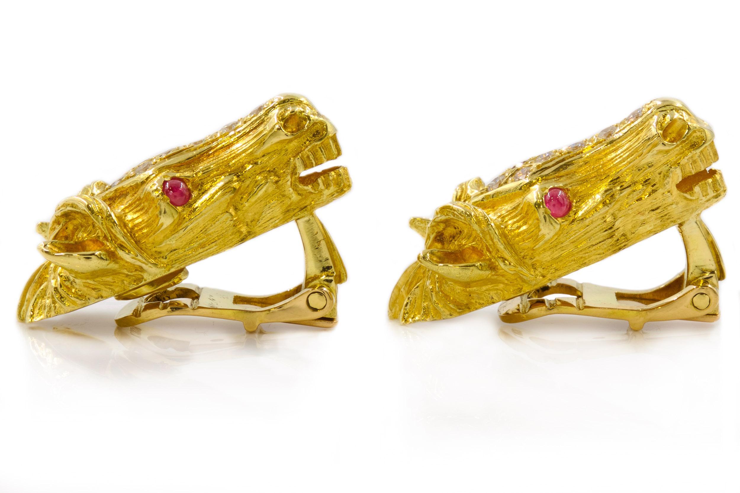 Maramenos & Pateras Pulsera y Pendientes Caballo de Oro de 18k, Diamantes y Rubíes en venta 14