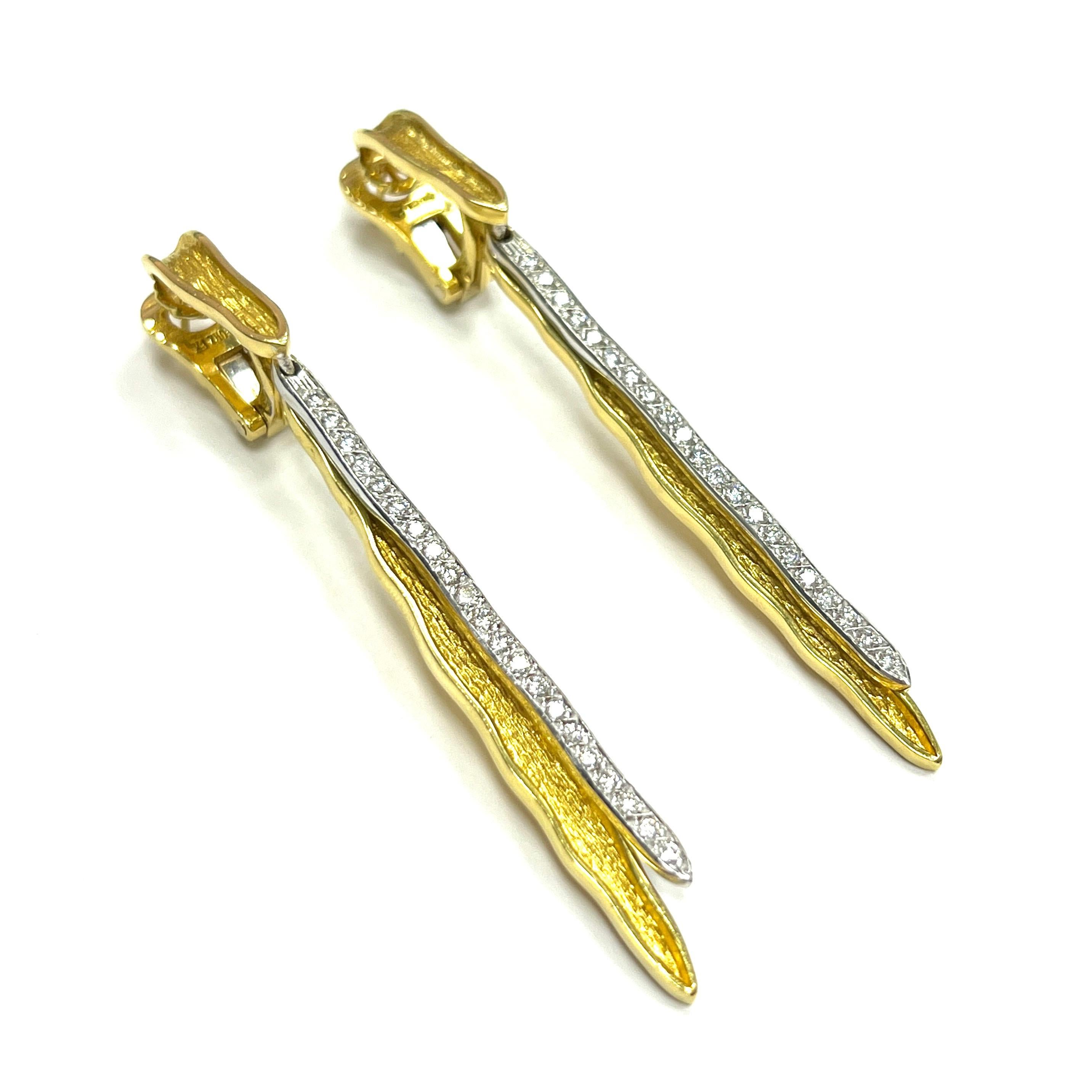 Round Cut Maramenos & Pateras Icicle Diamond Yellow Gold Earrings For Sale
