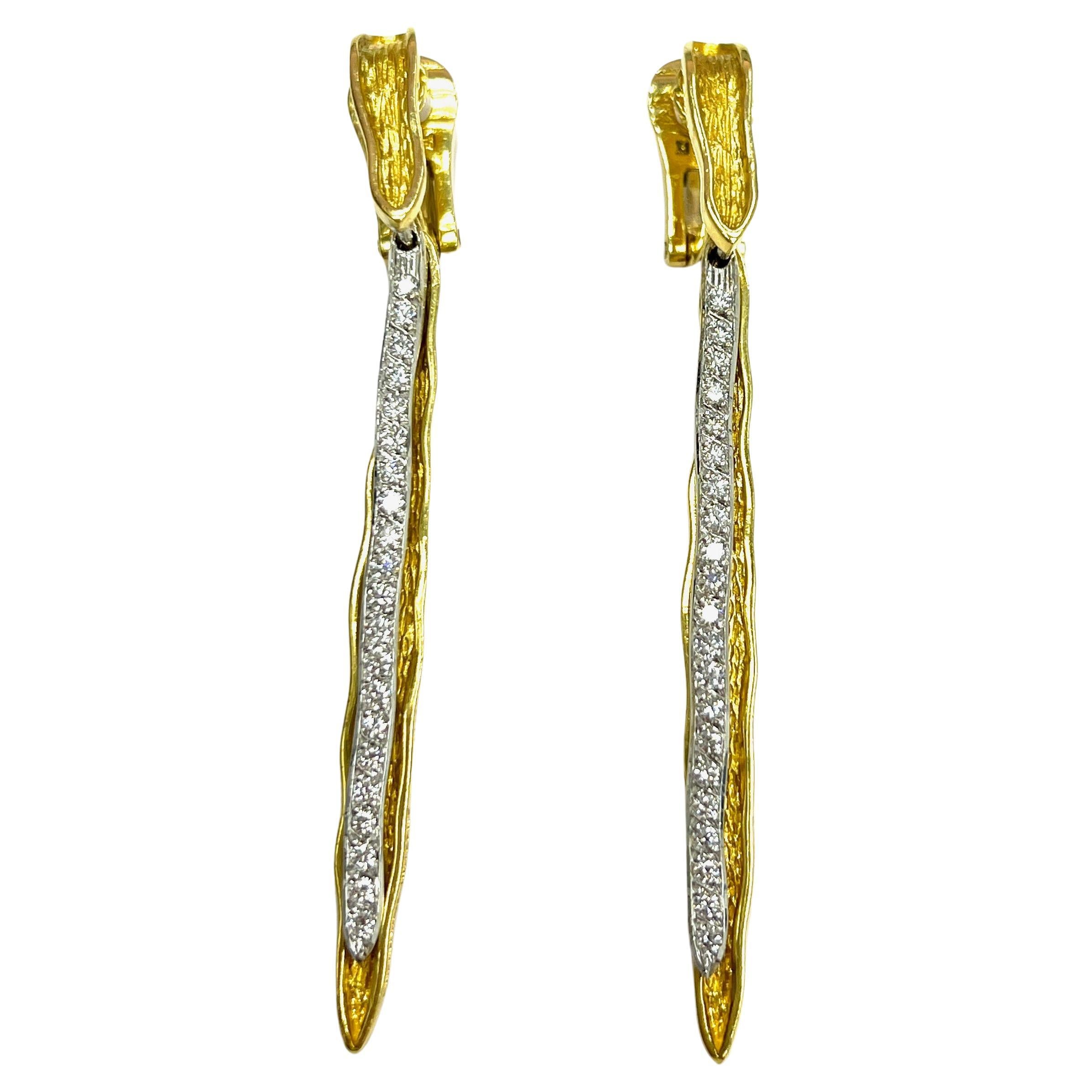 Maramenos & Pateras Icicle Diamond Yellow Gold Earrings For Sale