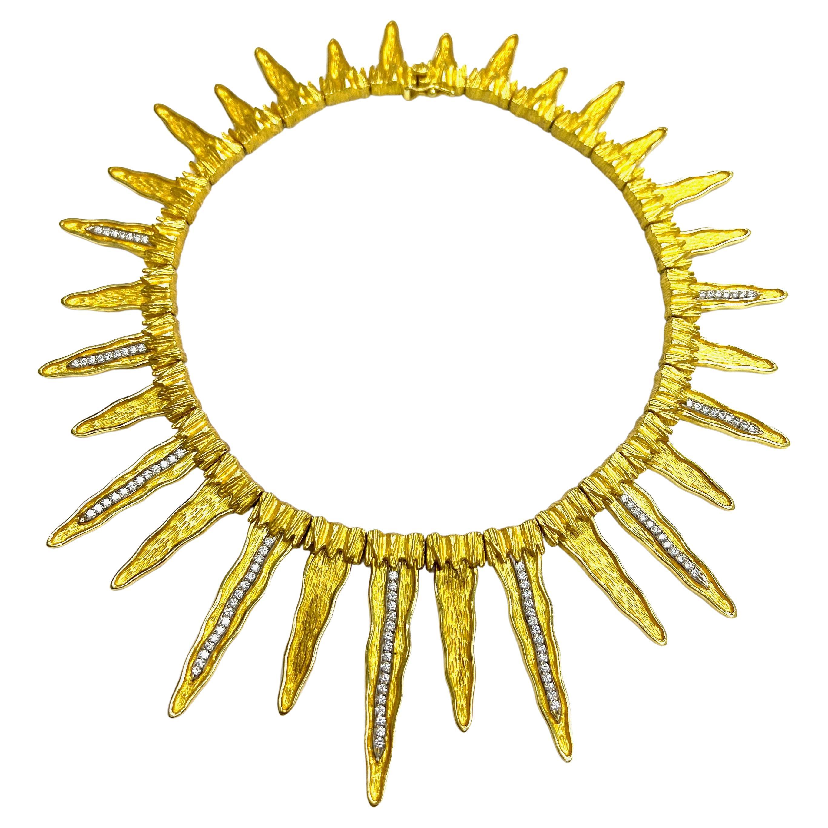 Maramenos & Pateras Icicle Diamond Yellow Gold Necklace For Sale