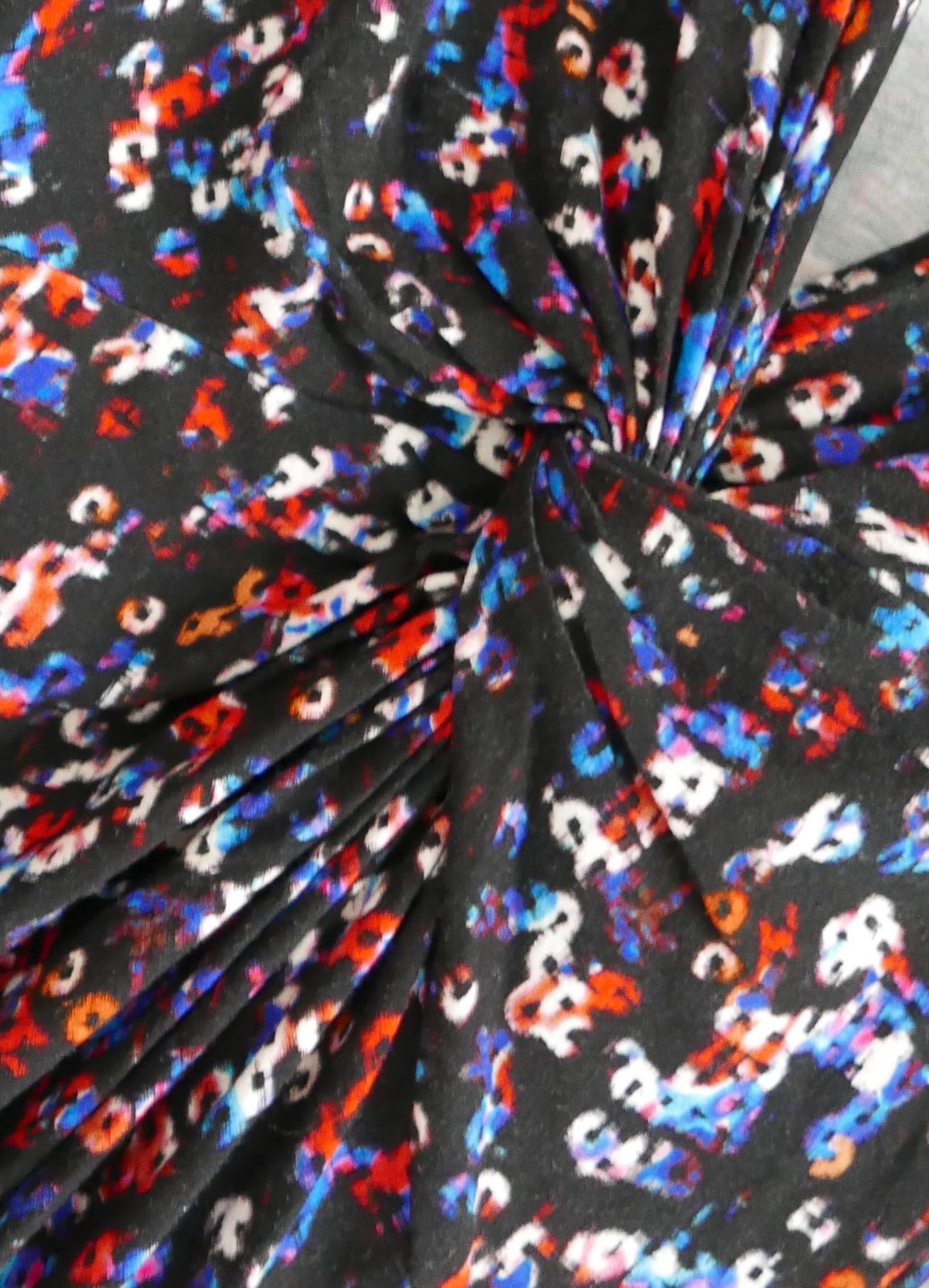 Cool and comfy Isabel Marant Etoile Jadiya floral draped jersey dress. Bought for £400 and worn once (has been dry cleaned). Made from super fluid, stretchy black, red, blue and white floral printed viscose and elastane, it has a soft fit with v