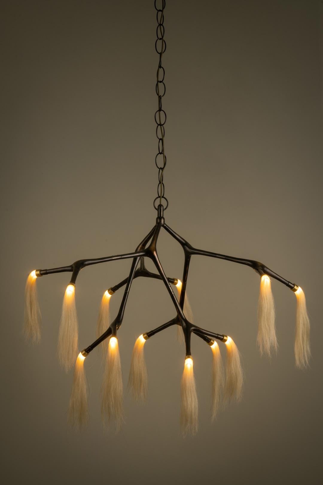 Other Maratus Sculptural Horsehair and Bronze Pendant Lamp by Isabel Moncada For Sale