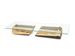 Marbel: Unique Blue Mahoe & Brass Detail Rotating Table