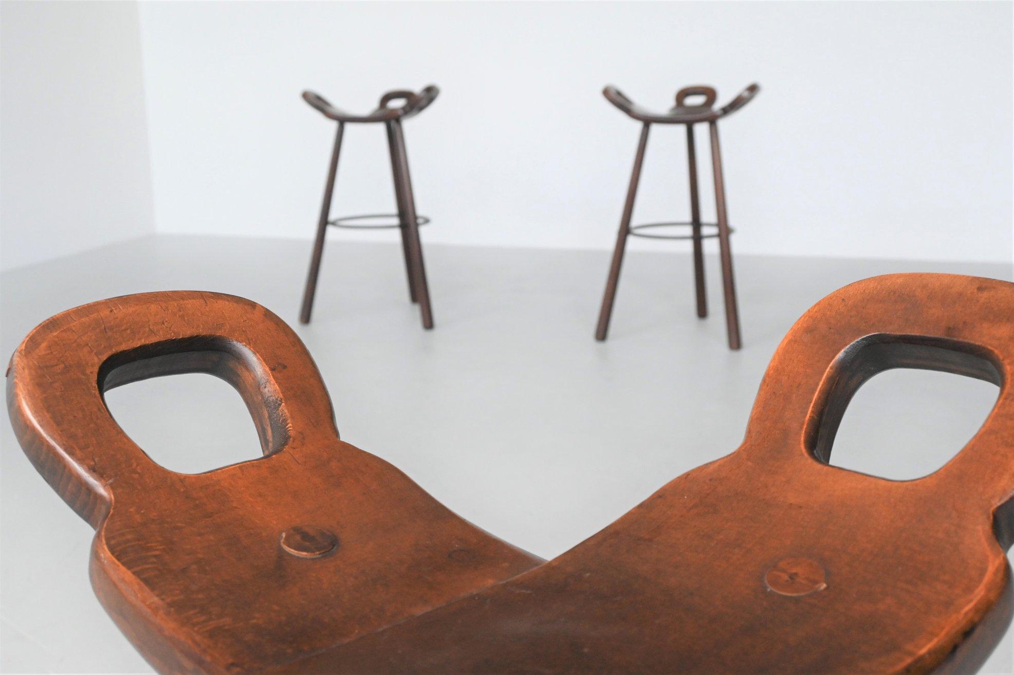 Beech Marbella Brutalist Bar Stools Confonorm, Spain, 1970