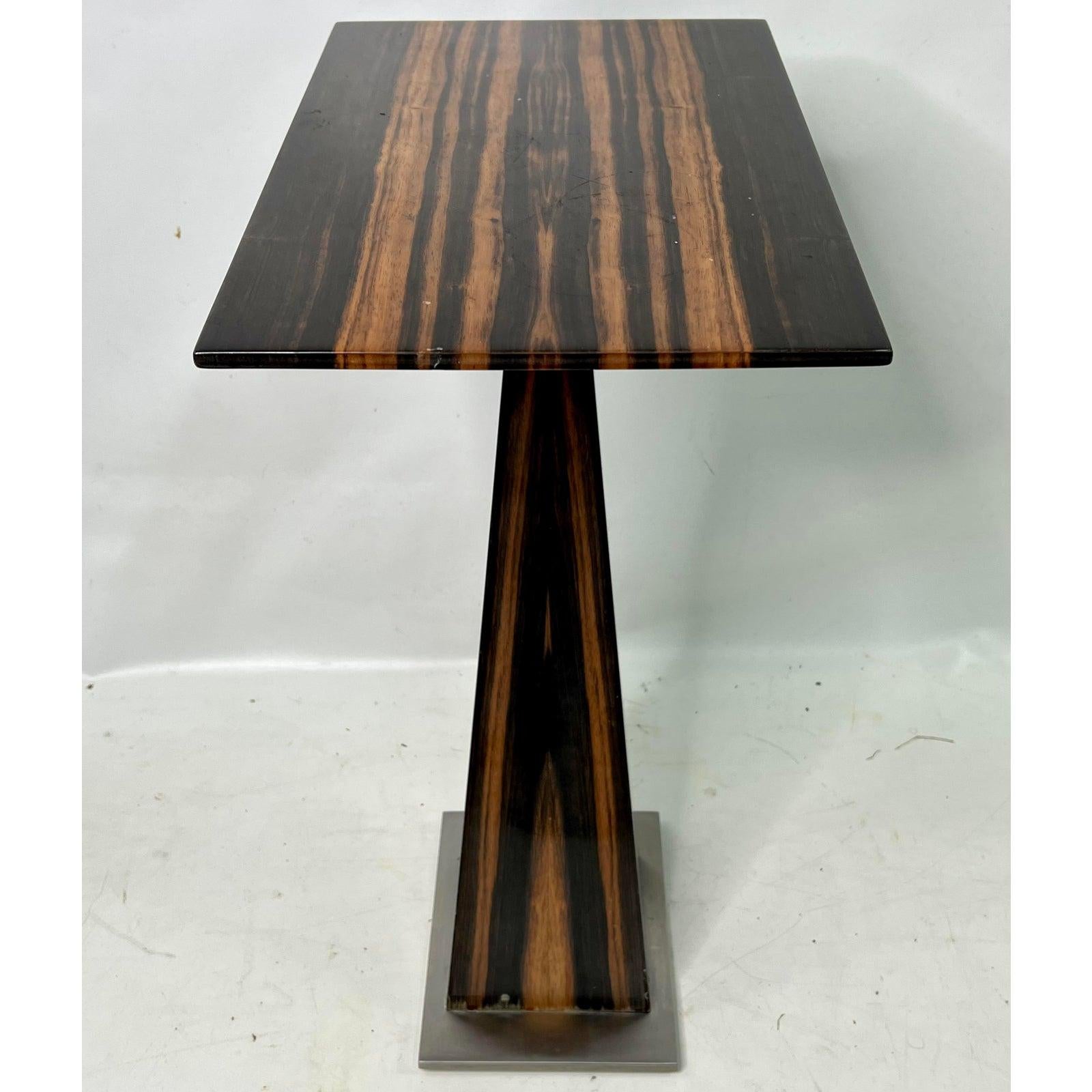 Marbello Design Mid-Century Modern style Zebra wood side table.