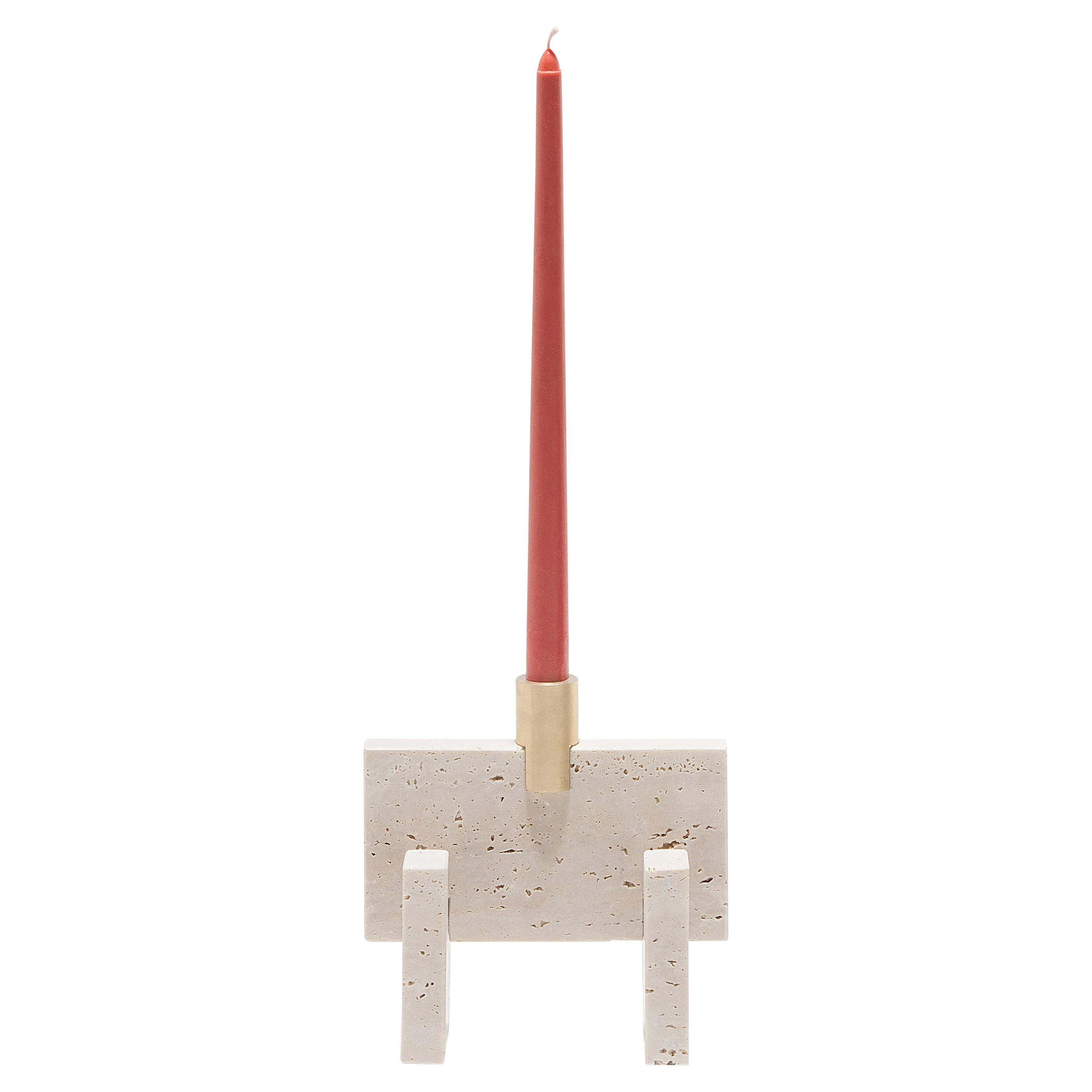 “Fit Candle One” Travertine Marble Minimalist Candle Holder by Aparentment For Sale