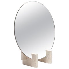 “Fit Mirror” Minimalist Travertine Marble and Rusty Iron Mirror by Aparentment