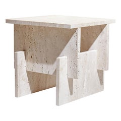 "Marbelous Fit Side Table" Minimalist Coffee table in Travertine Marble