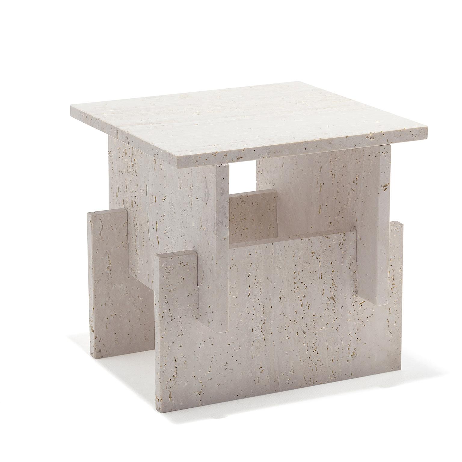 The Fit Side Table is a minimalist style low table made of treated Travertine marble. This side table is composed by five marble pieces, all of them assembled in a logical and harmonious way.
Josep Vila Capdevila, head designer of Aparentment, was