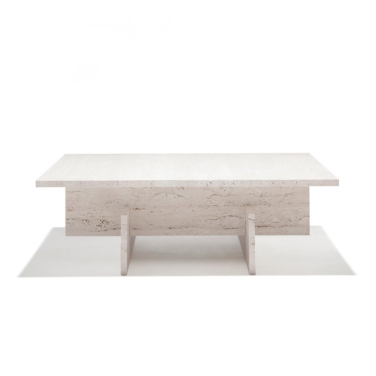 Spanish “Fit Table” Minimalist Travertine Marble Coffee Table by Aparentment For Sale